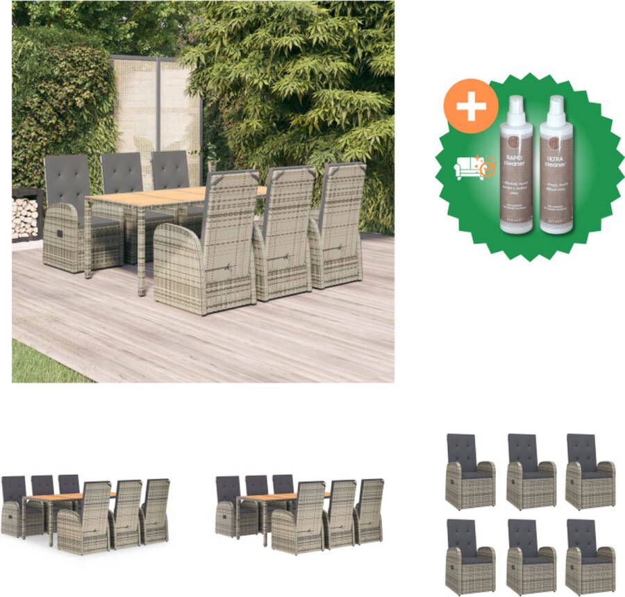 VidaXL 7 delige Tuinset met kussens poly rattan grijs Tuinstoel Inclusief Onderhoudsset