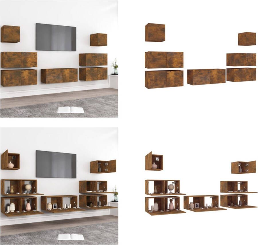 VidaXL 7-delige Tv-meubelset bewerkt hout gerookt eikenkleurig Tv-kastenset Tv-kastensets Tv-meubelset Televisiemeubelset