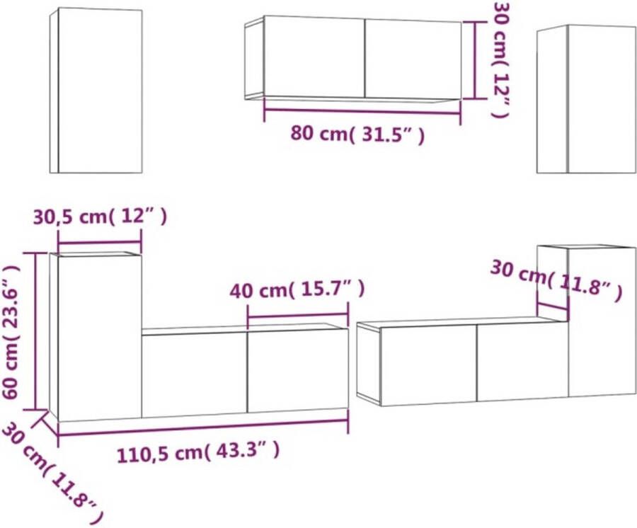 VidaXL -7-delige-Tv-meubelset-bewerkt-hout-grijs-sonoma-eikenkleurig - Foto 3