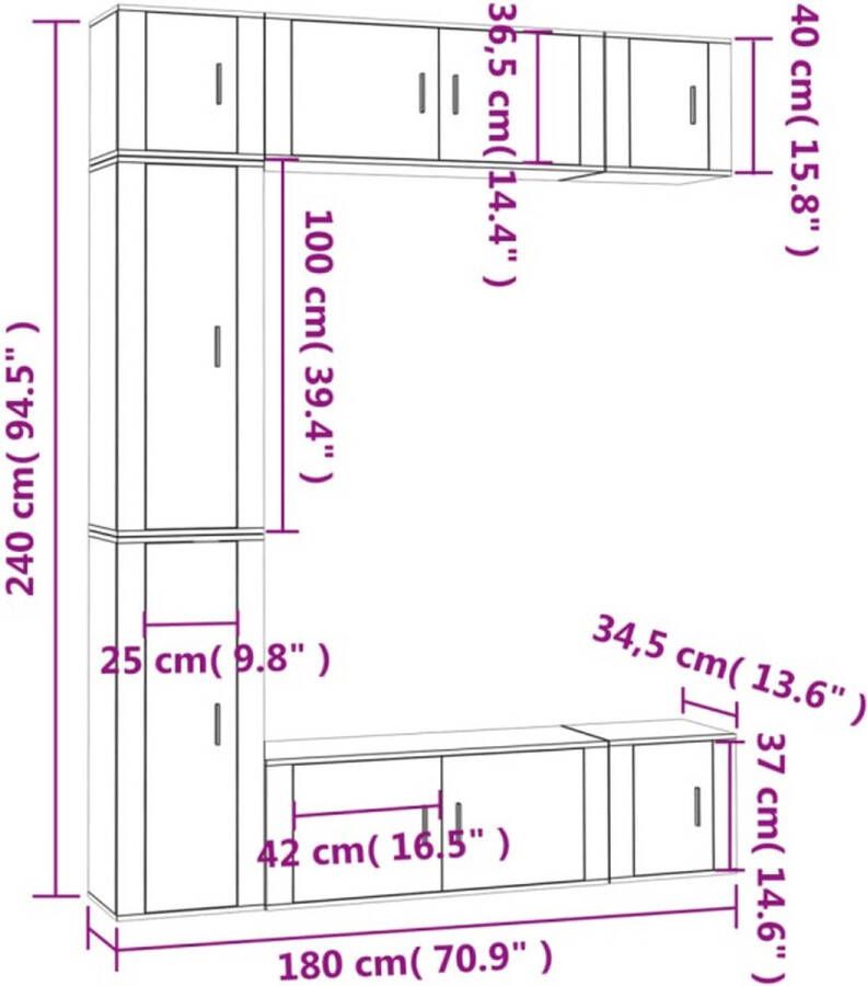 VidaXL -7-delige-Tv-meubelset-bewerkt-hout-grijs-sonoma-eikenkleurig - Foto 3