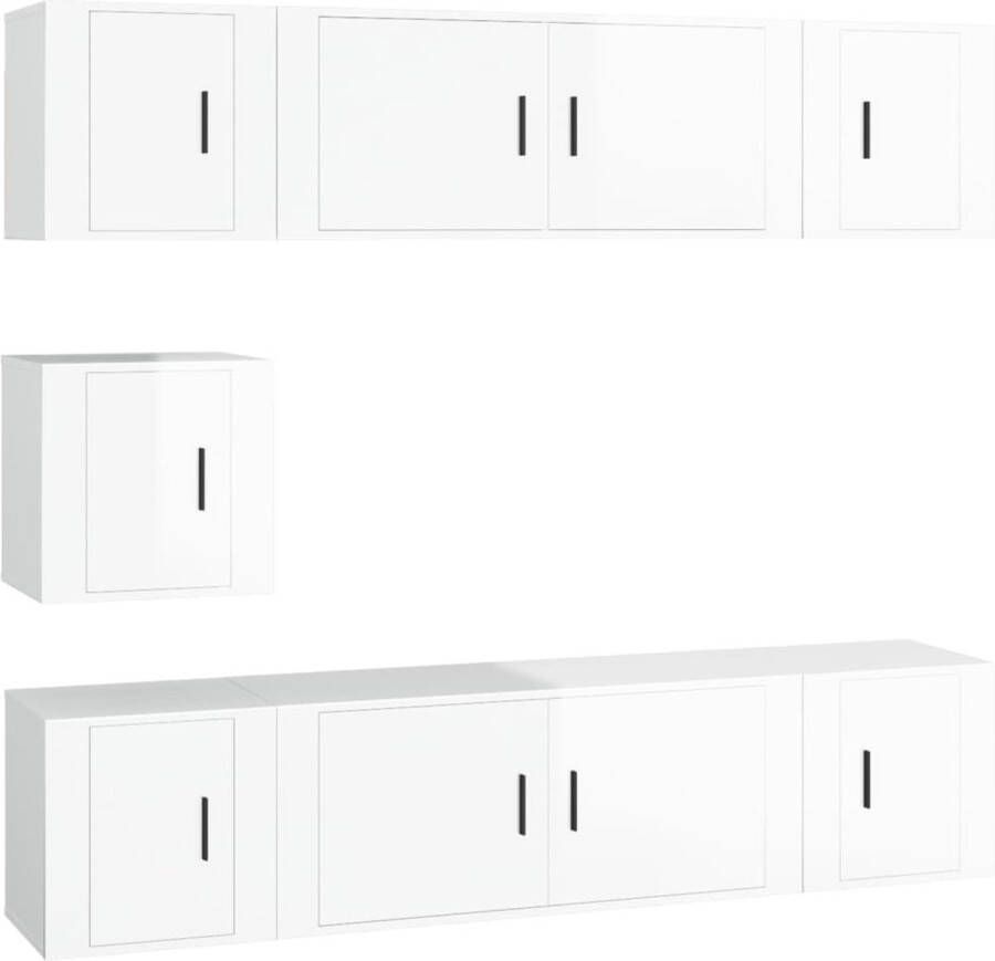 VidaXL 7-delige Tv-meubelset hoogglans wit TV Kast Salontafel Houten Tv-meubel Witte Tv-kast Opbergruimte Wandmontage Modern Interieur Livingroom Decor