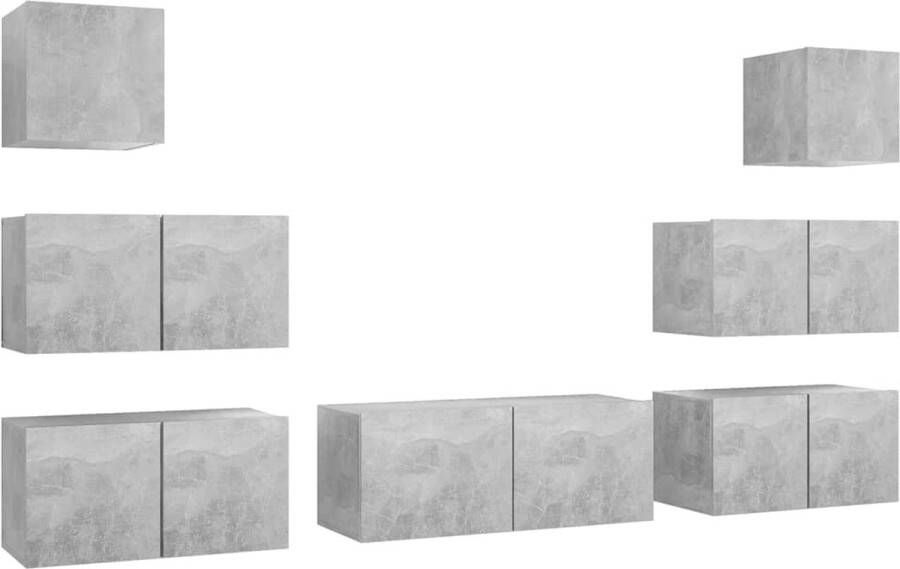 VidaXL Tv-meubelset 7-delig Bewerkt hout Grijs Tv Meubels Houten Tv Kast Tv Stand Media Kast Living Room Furniture - Foto 4