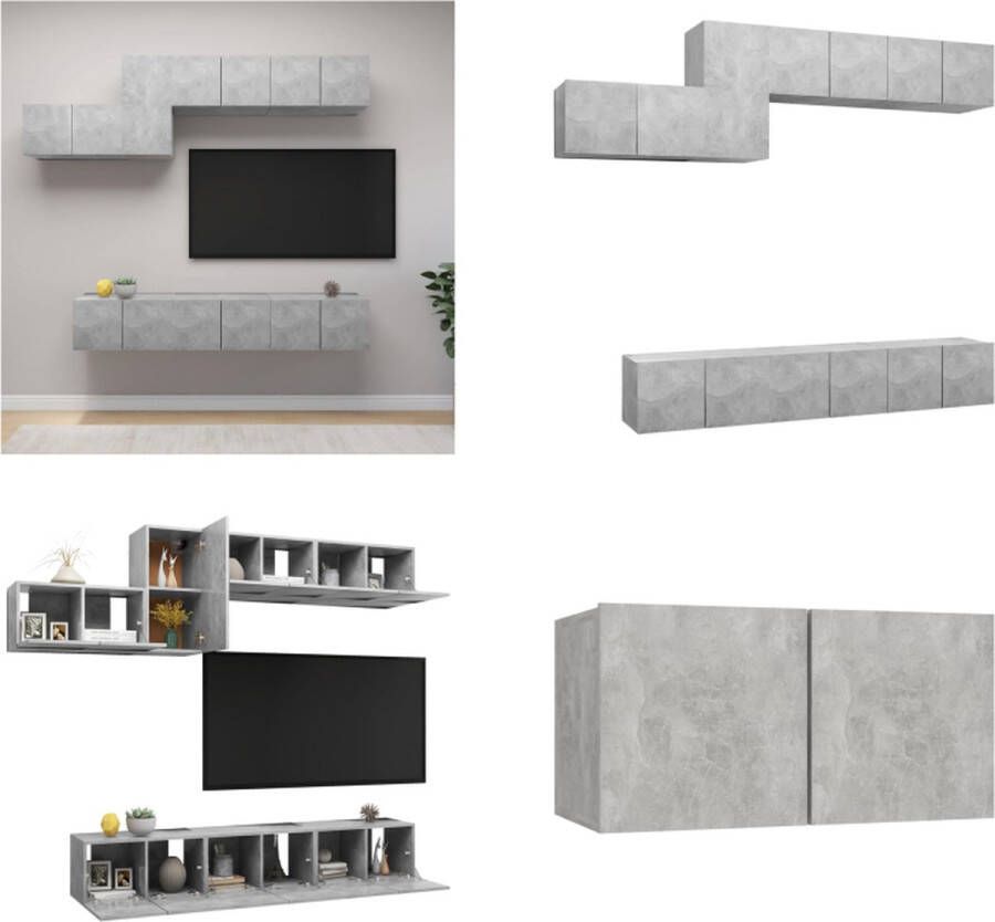 VidaXL 7-delige Tv-meubelset bewerkt hout betongrijs Tv-kastenset Tv-kastensets Tv-kasten Tv-meubelset