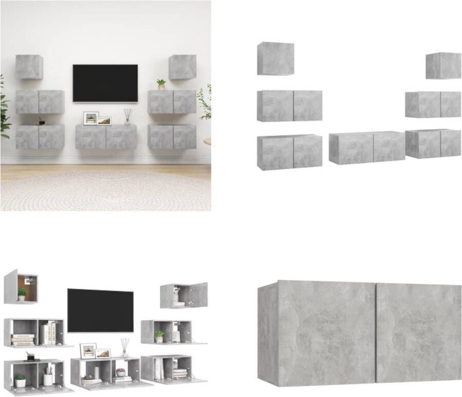 VidaXL 7-delige Tv-meubelset bewerkt hout betongrijs Tv-kastenset Tv-kastensets Tv-kasten Tv-meubelset