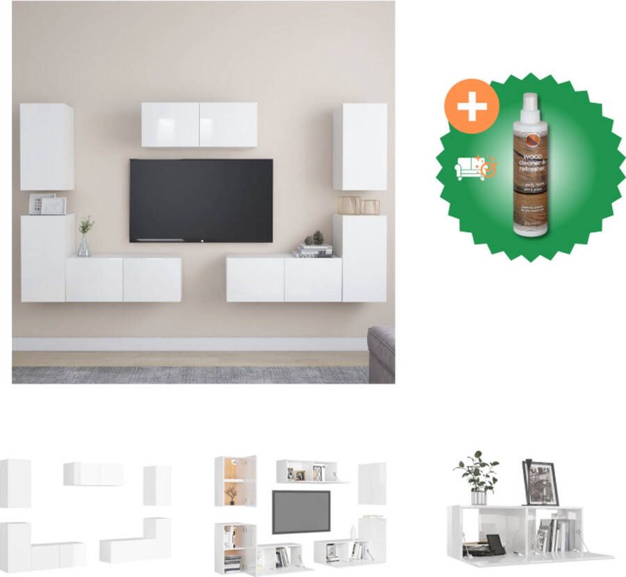 VidaXL 7-delige Tv-meubelset spaanplaat hoogglans wit Kast Inclusief Houtreiniger en verfrisser