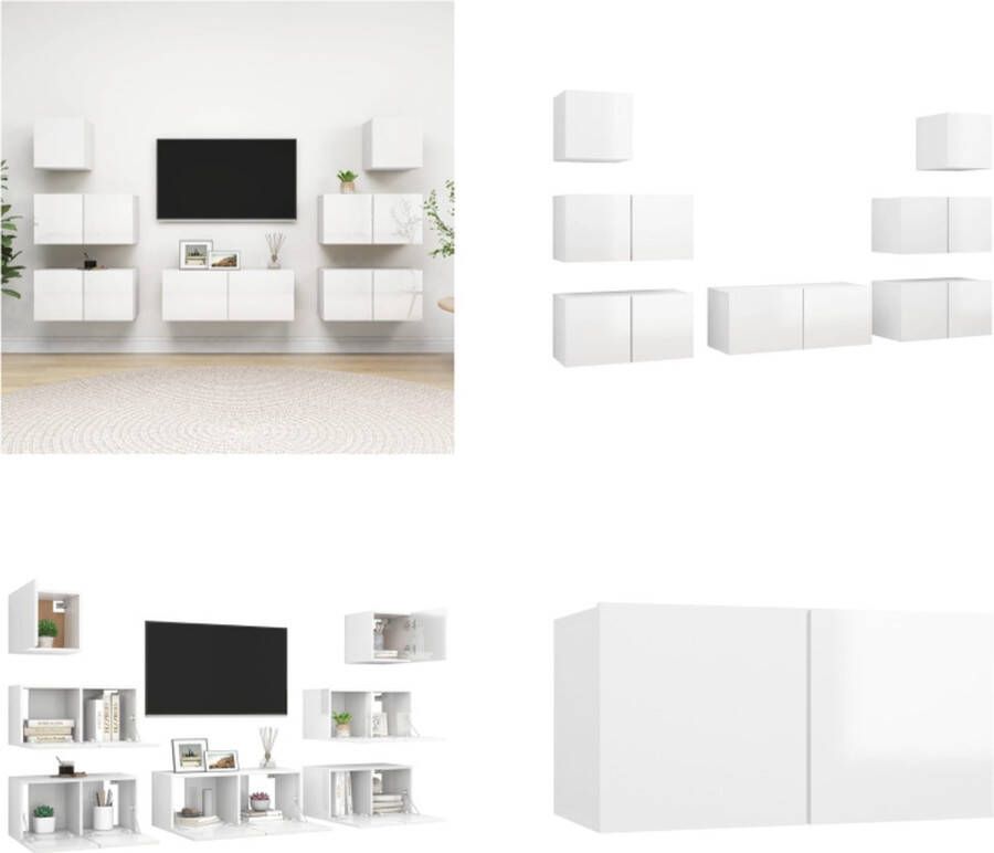 VidaXL 7-delige Tv-meubelset bewerkt hout hoogglans wit Tv-kastenset Tv-kastensets Tv-kasten Tv-meubelset