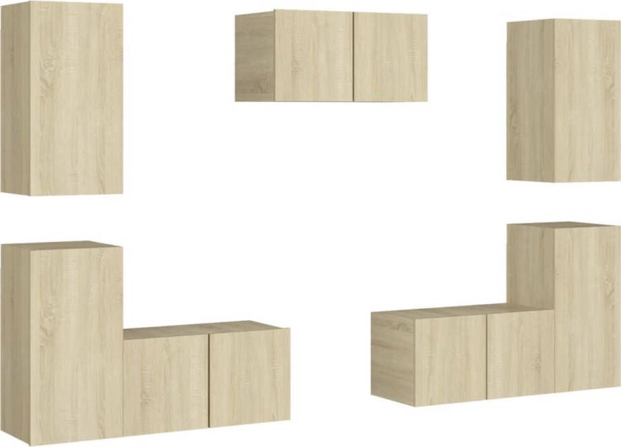 VidaXL Tv-meubelset 7-delig Sonoma eiken Hout Televisiesecretaris Salontafel Houten Meubilair Tv Stand Media Kast