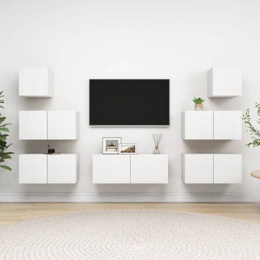 VidaXL 7-delige Tv-meubelset bewerkt hout wit