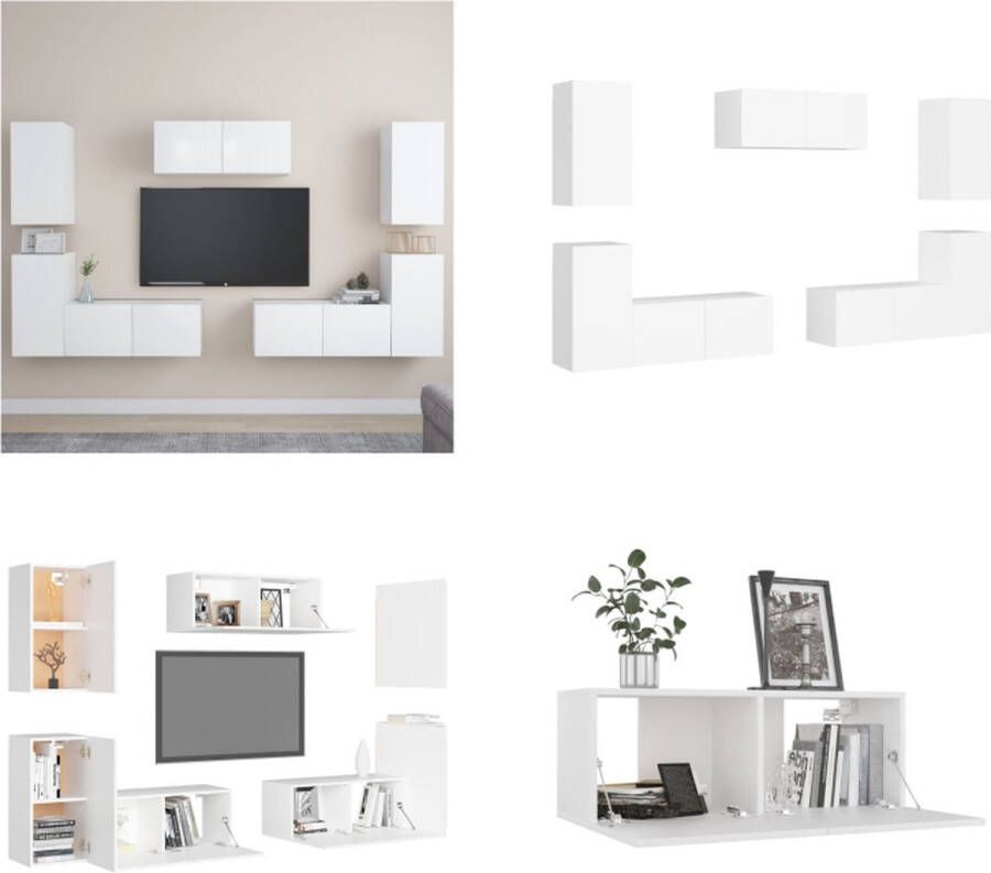 VidaXL 7-delige Tv-meubelset bewerkt hout wit Tv-meubelset Tv-meubelsets Tv Meubelset Tv Meubelsets