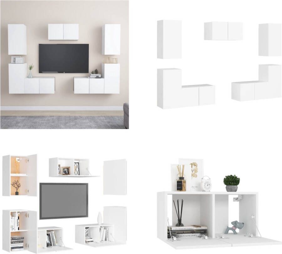 VidaXL 7-delige Tv-meubelset bewerkt hout wit Tv-meubelset Tv-meubelsets Tv Meubelset Tv Meubelsets