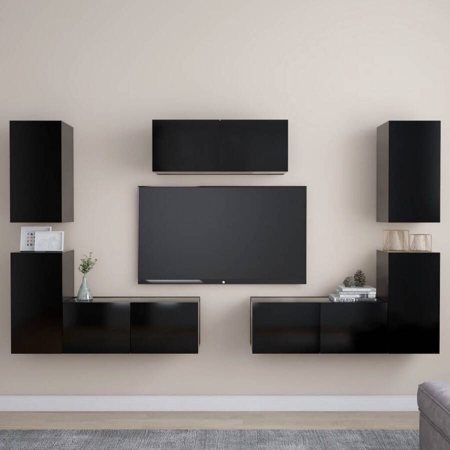 VidaXL -7-delige-Tv-meubelset-spaanplaat-zwart - Foto 1