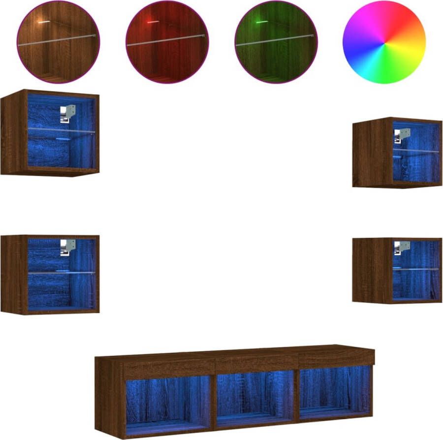 VidaXL -7-delige-Tv-wandmeubelset-met-LED-bewerkt-hout-bruineikenkleur - Foto 3