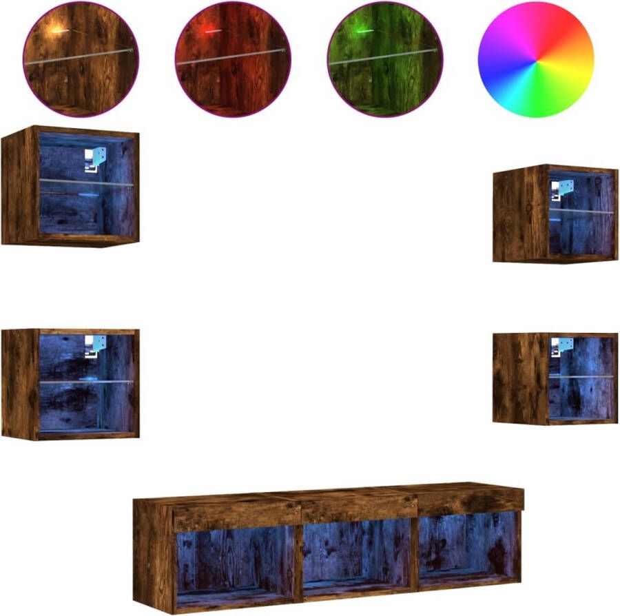 VidaXL -7-delige-tv-wandmeubelset-met-LED-bewerkt-hout-gerookt-eiken - Foto 2