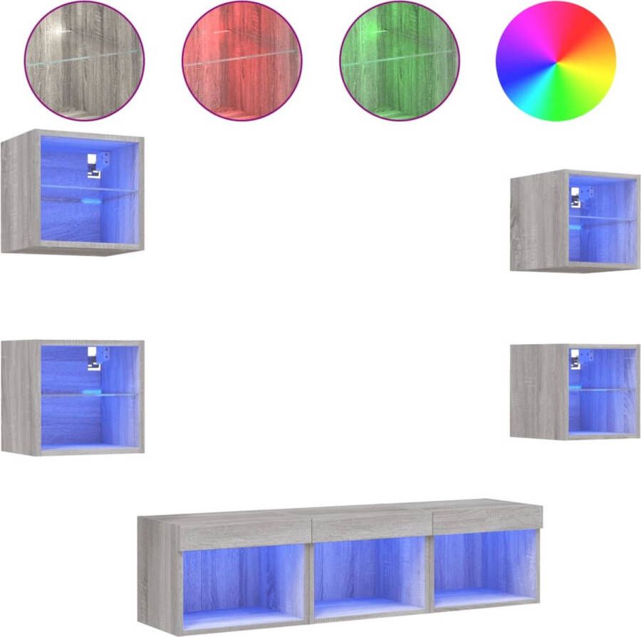 VidaXL Tv-wandmeubelset 7-delig Grijs Sonoma Tv-wandmeubel Tv-wandmeubels Tv-meubel Televisiemeubel - Foto 2