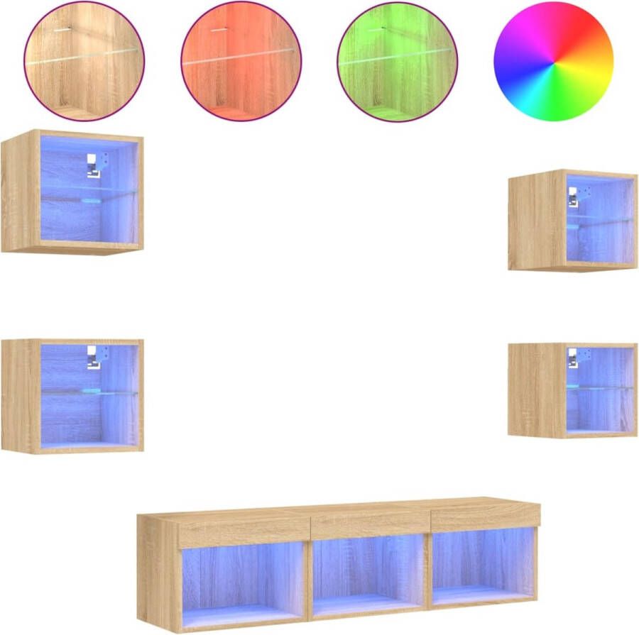 VidaXL -7-delige-Tv-wandmeubelset-met-LED-bewerkt-hout-sonoma-eiken - Foto 3