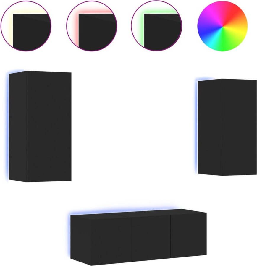 VidaXL -7-delige-tv-wandmeubelset-met-LED-bewerkt-hout-zwart - Foto 2