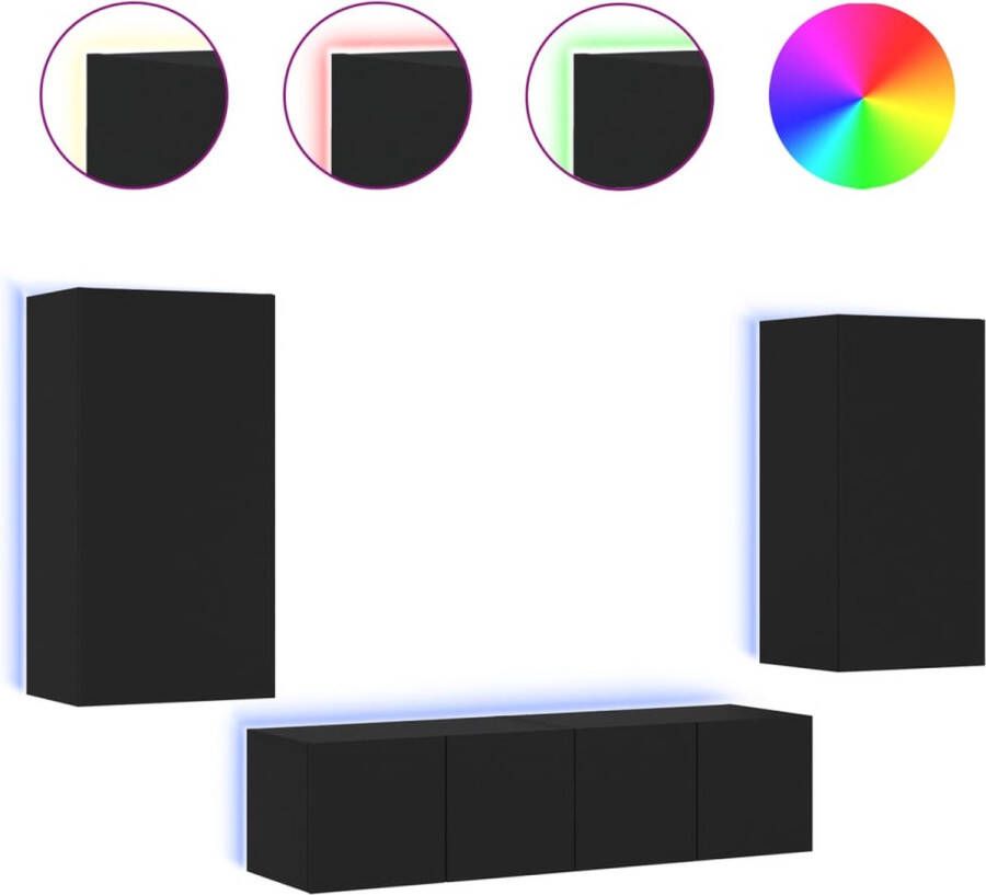 VidaXL -7-delige-tv-wandmeubelset-met-LED-bewerkt-hout-zwart - Foto 2