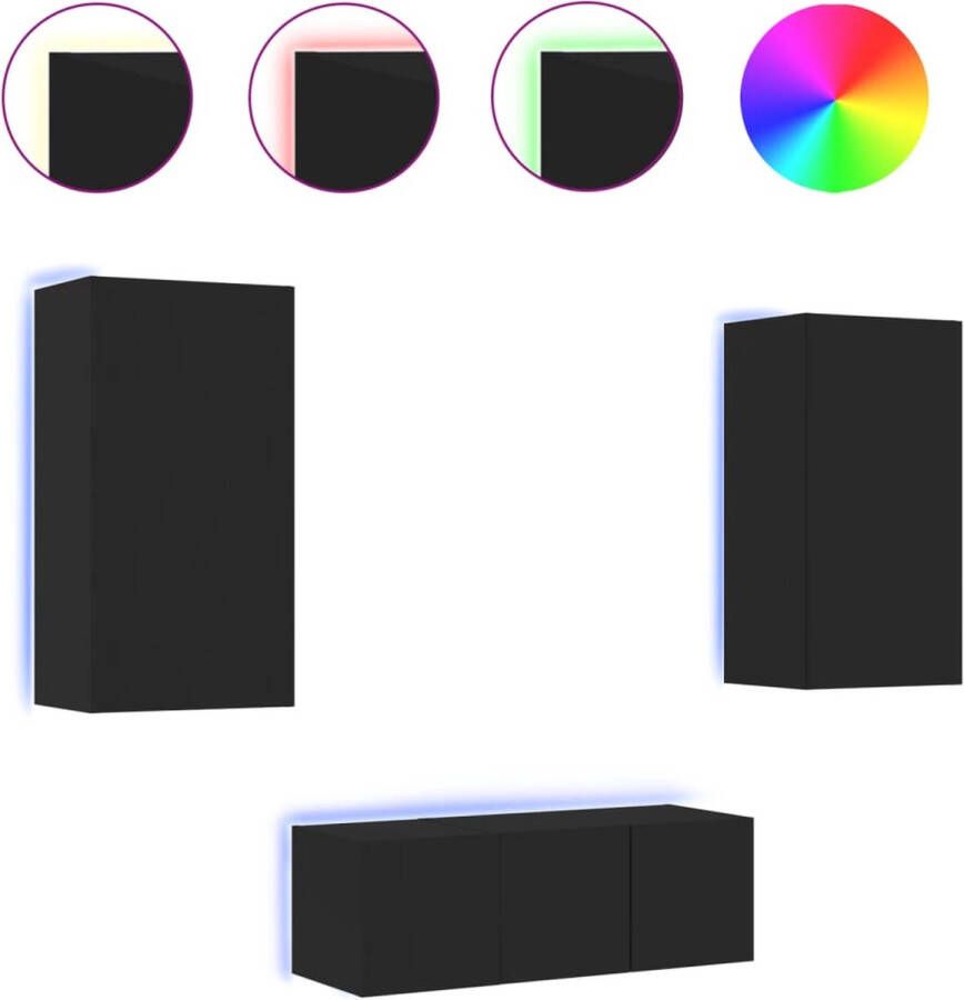 VidaXL -7-delige-tv-wandmeubelset-met-LED-bewerkt-hout-zwart - Foto 2