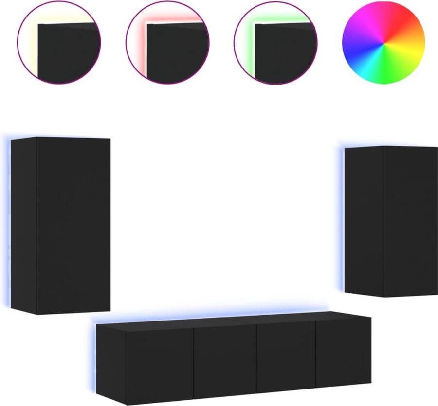 VidaXL -7-delige-tv-wandmeubelset-met-LED-bewerkt-hout-zwart - Foto 2