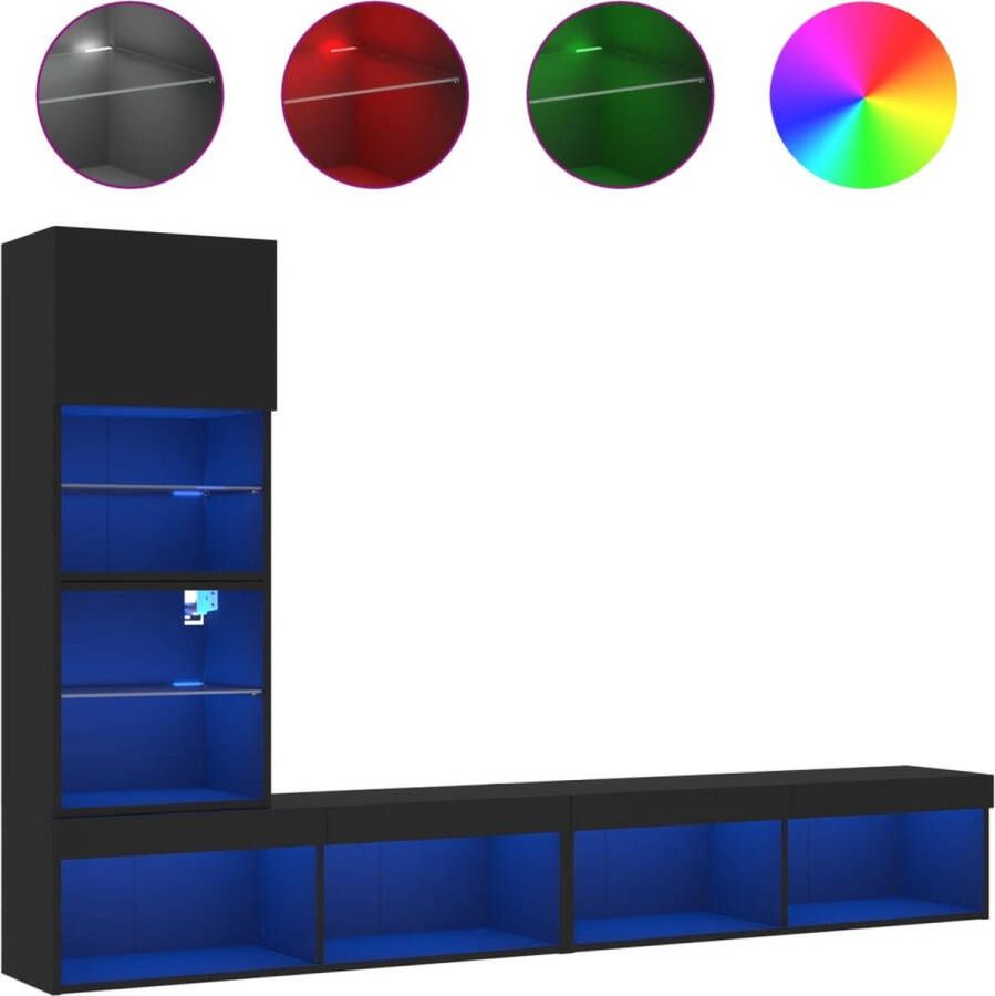 VidaXL -7-delige-tv-wandmeubelset-met-LED-bewerkt-hout-zwart - Foto 2