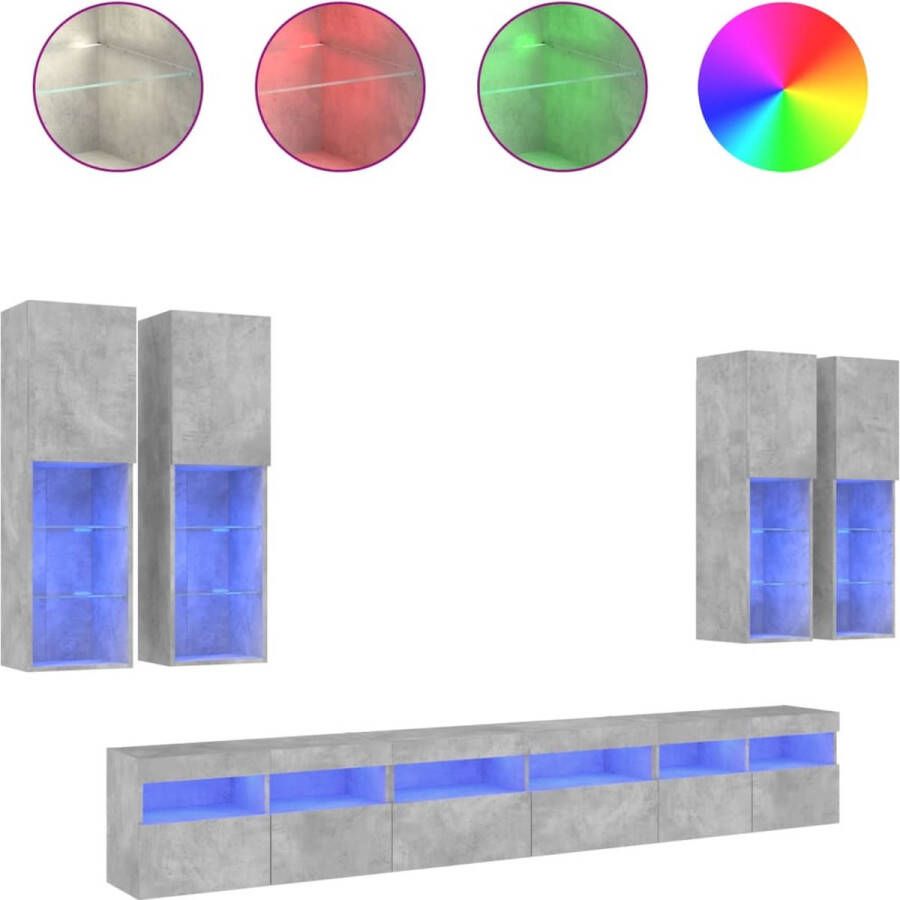 VidaXL -7-delige-Tv-wandmeubelset-met-LED-verlichting-betongrijs