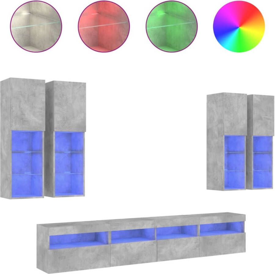 VidaXL -7-delige-Tv-wandmeubelset-met-LED-verlichting-betongrijs - Foto 2