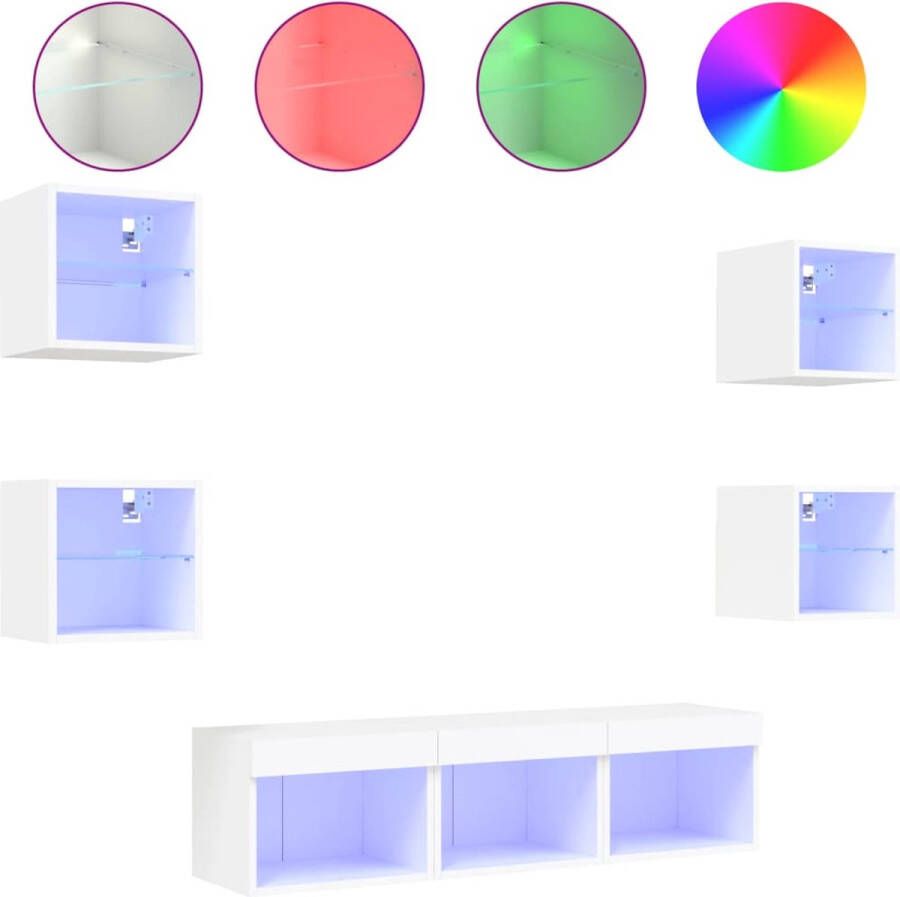 VidaXL Tv-wandmeubelset 7-delig Met LED Wit Tv-wandmeubel Tv-wandmeubels Tv-meubel Televisiemeubel - Foto 2