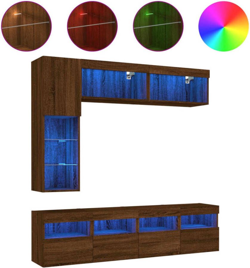 VidaXL -7-delige-Tv-wandmeubelset-met-LED-verlichting-bruineikenkleurig - Foto 2