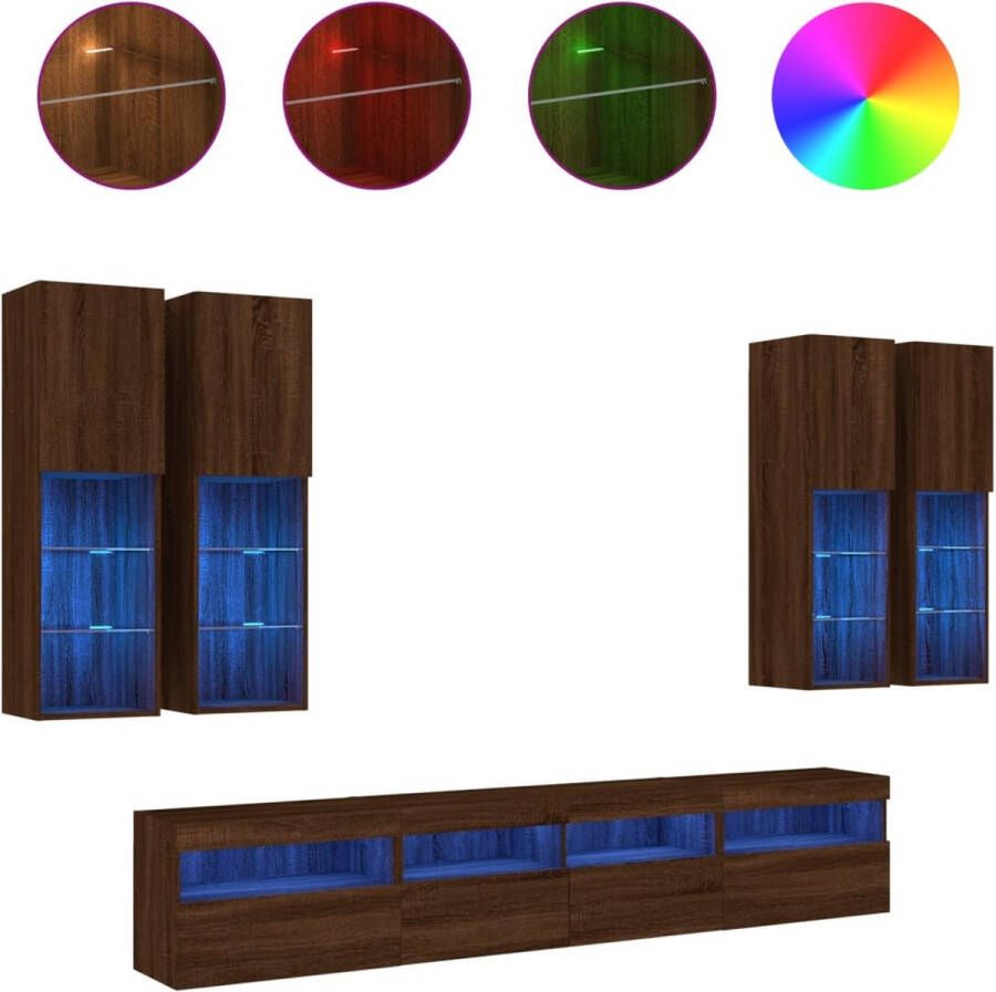 VidaXL -7-delige-Tv-wandmeubelset-met-LED-verlichting-bruineikenkleurig - Foto 2