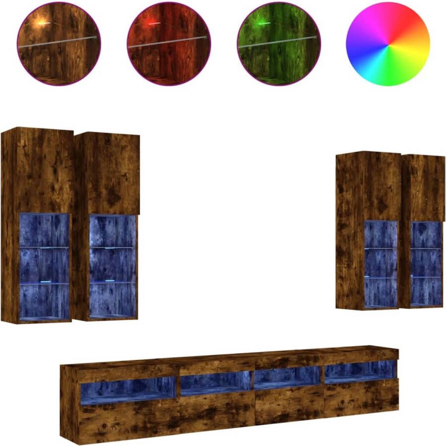 VidaXL -7-delige-Tv-wandmeubelset-met-LED-verlichting-gerookt-eiken