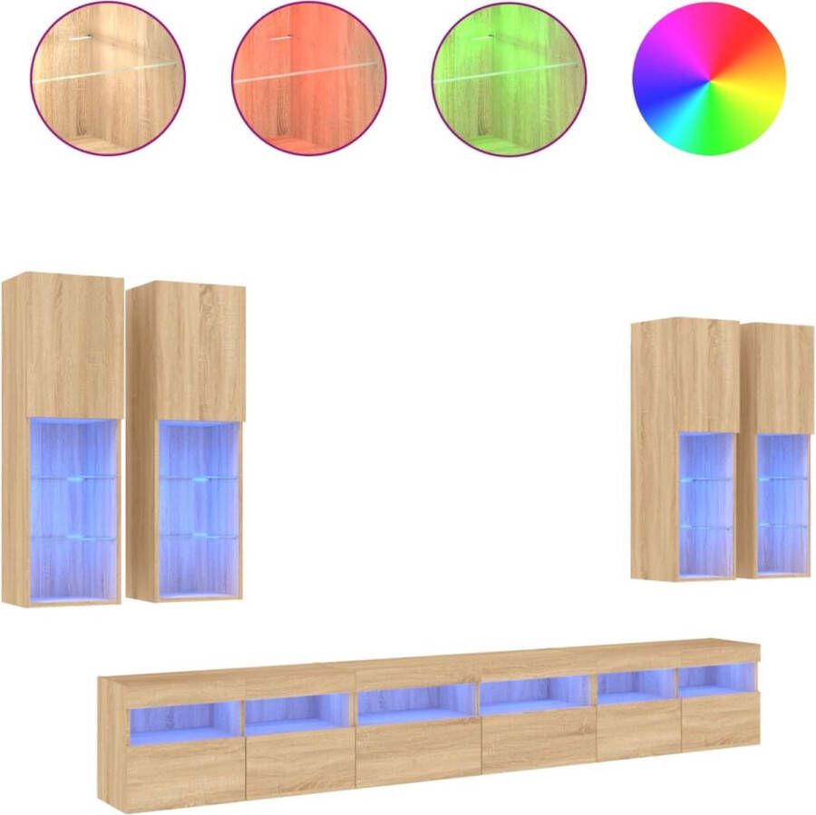 VidaXL -7-delige-Tv-wandmeubelset-met-LED-verlichting-sonoma-eikenkleur - Foto 2