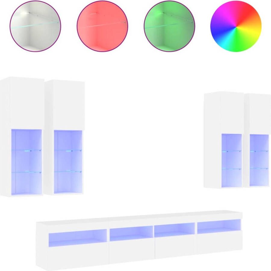 VidaXL -7-delige-Tv-wandmeubelset-met-LED-verlichting-wit - Foto 2