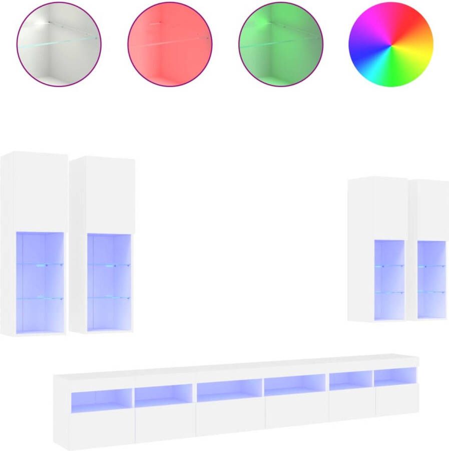 VidaXL -7-delige-Tv-wandmeubelset-met-LED-verlichting-wit - Foto 2