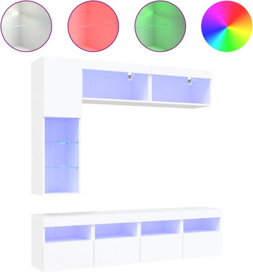 VidaXL -7-delige-Tv-wandmeubelset-met-LED-verlichting-wit - Foto 2