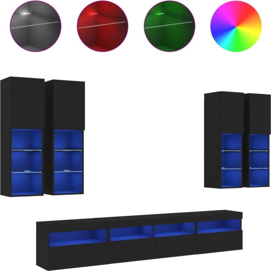 VidaXL -7-delige-Tv-wandmeubelset-met-LED-verlichting-zwart - Foto 2