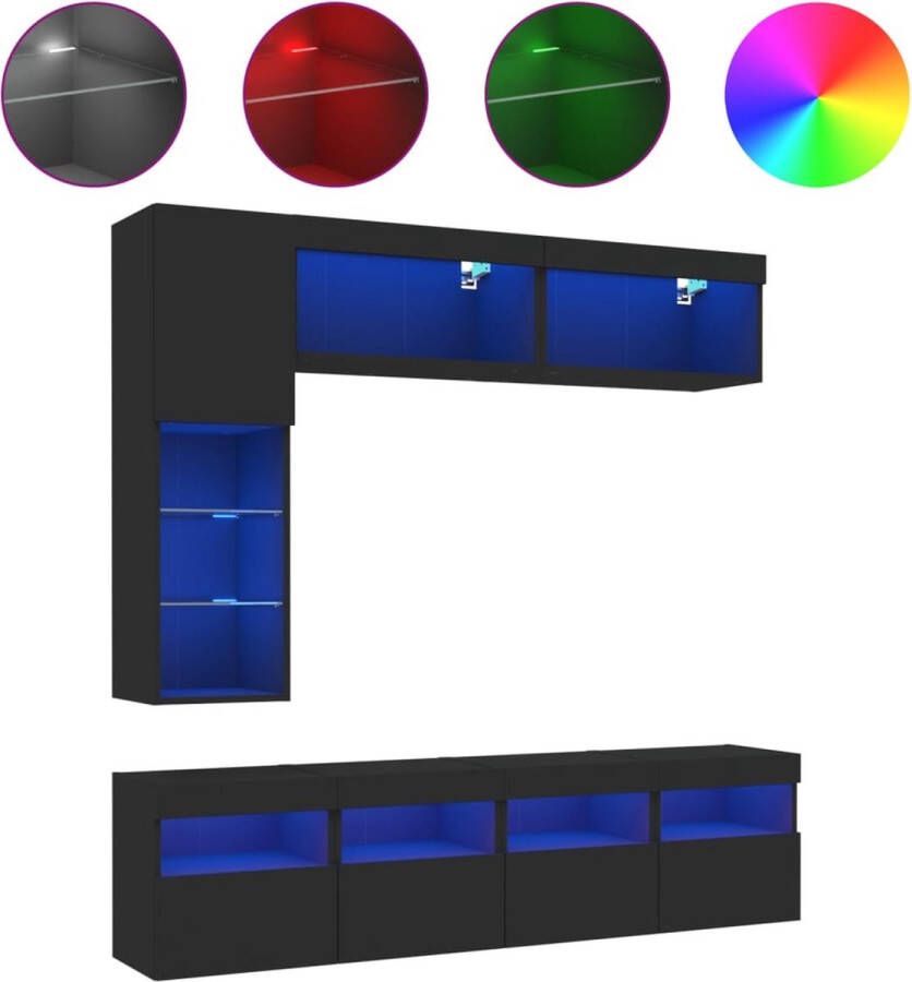 VidaXL -7-delige-Tv-wandmeubelset-met-LED-verlichting-zwart