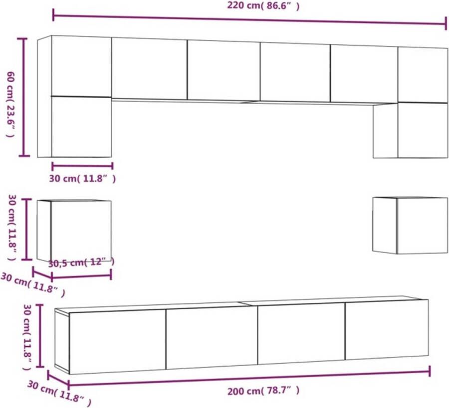 VidaXL -8-delige-Tv-meubelset-bewerkt-hout-betongrijs - Foto 4