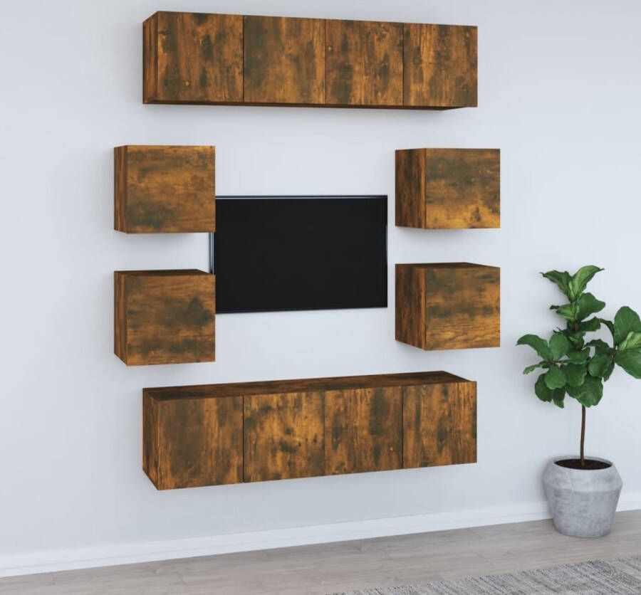 VidaXL -8-delige-Tv-meubelset-bewerkt-hout-gerookt-eikenkleurig - Foto 2