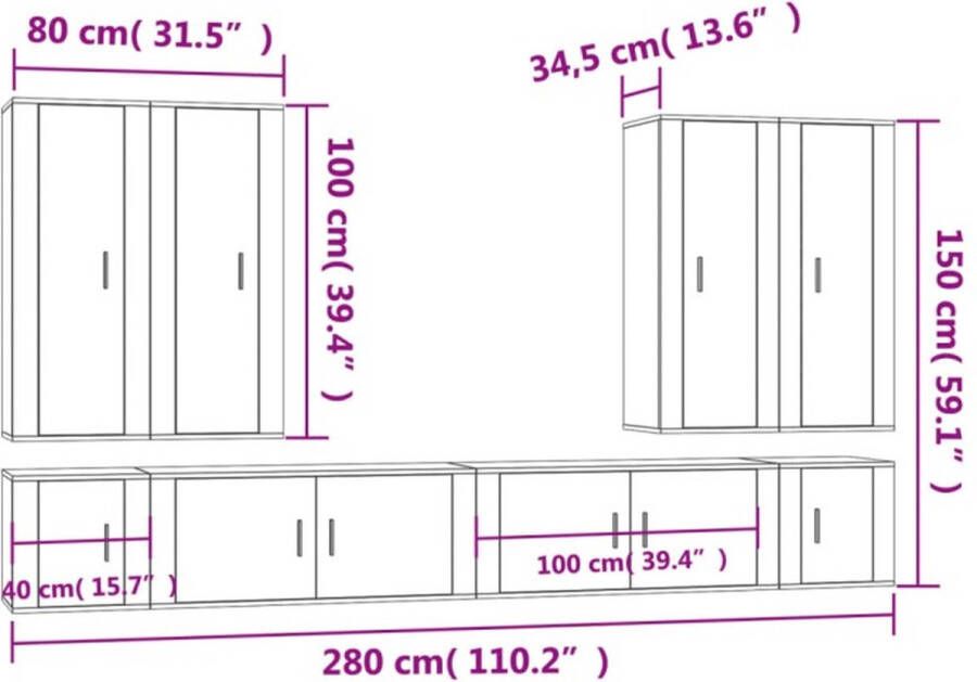 VidaXL -8-delige-Tv-meubelset-bewerkt-hout-gerookt-eikenkleurig - Foto 5