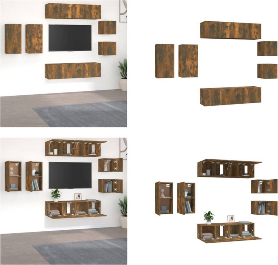 VidaXL 8-delige Tv-meubelset bewerkt hout gerookt eikenkleurig Tv-kastenset Tv-kastensets Tv-meubelset Televisiemeubelset