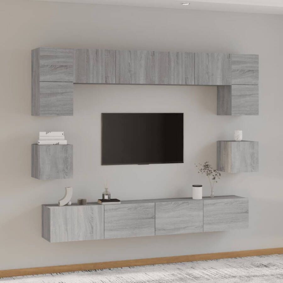 VidaXL -8-delige-Tv-meubelset-bewerkt-hout-grijs-sonoma-eikenkleurig