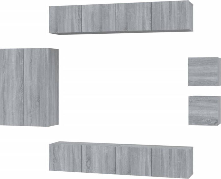 VidaXL 8-delige Tv-meubelset grijs eikenhout Televisieserie Salontafel Houten Kast Wandmontage Grijze Tv Stand Tv Meubelset Decoratie Livingroom Furniture