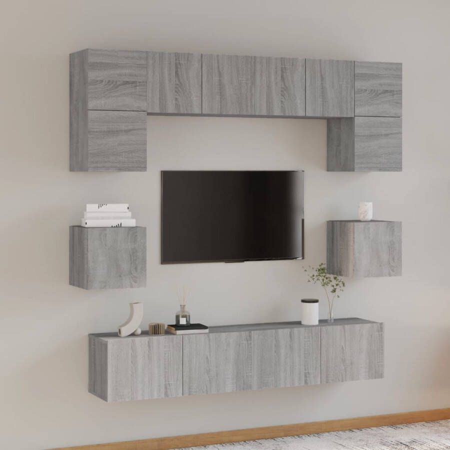 VidaXL -8-delige-Tv-meubelset-bewerkt-hout-grijs-sonoma-eikenkleurig