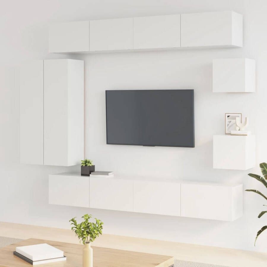 VidaXL -8-delige-Tv-meubelset-bewerkt-hout-hoogglans-wit - Foto 2