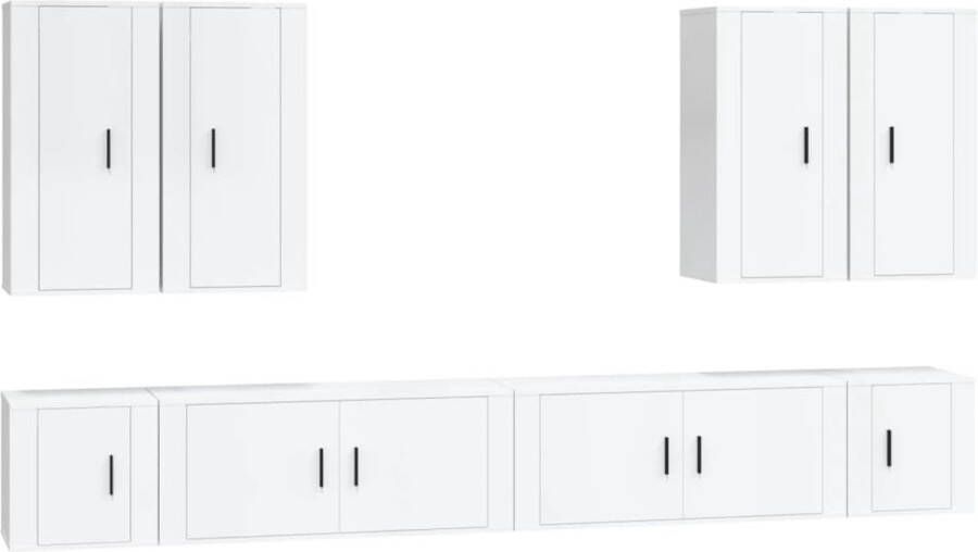 VidaXL 8-delige Tv-meubelset hoogglans wit Klassieke Televisiekast Tv Kast Houten Tv Kast Salon Meubels Living Room Furniture Opbergkasten Media Center Videowerkbank