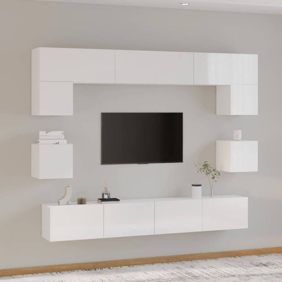 VidaXL -8-delige-Tv-meubelset-bewerkt-hout-hoogglans-wit - Foto 3