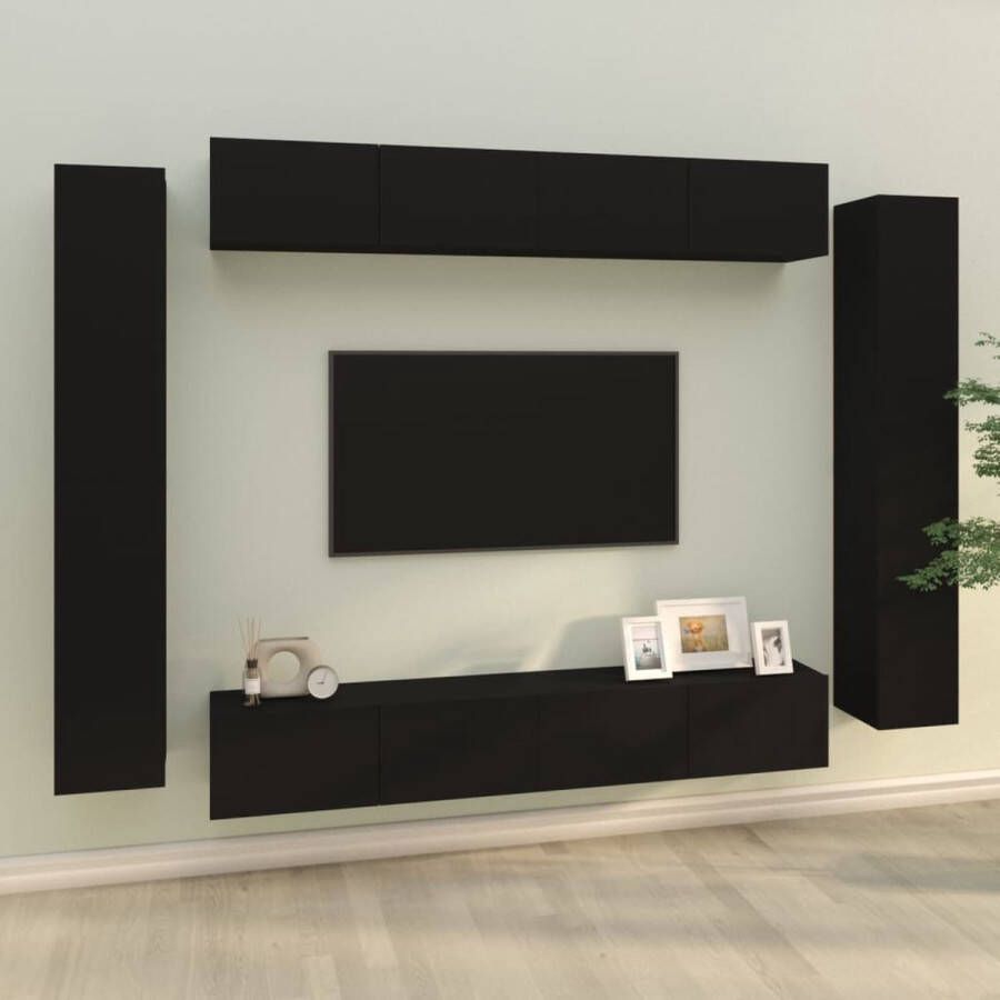 VidaXL -8-delige-Tv-meubelset-bewerkt-hout-zwart
