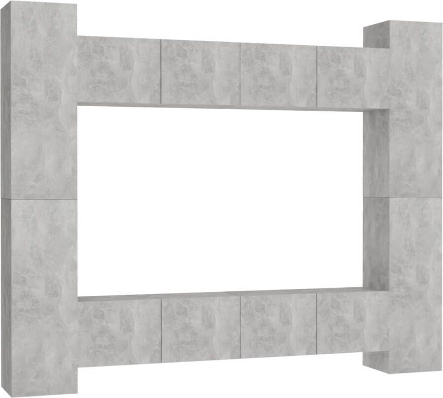 VidaXL Tv-meubelset 8-delig Bewerkt hout Grijs Tv Meubels Betonnen Grijs Wandmontage Salontafel Livingroom Furniture Media Center Entertainment Unit Videowerkbank Stereo Kast Houten Tv Stand