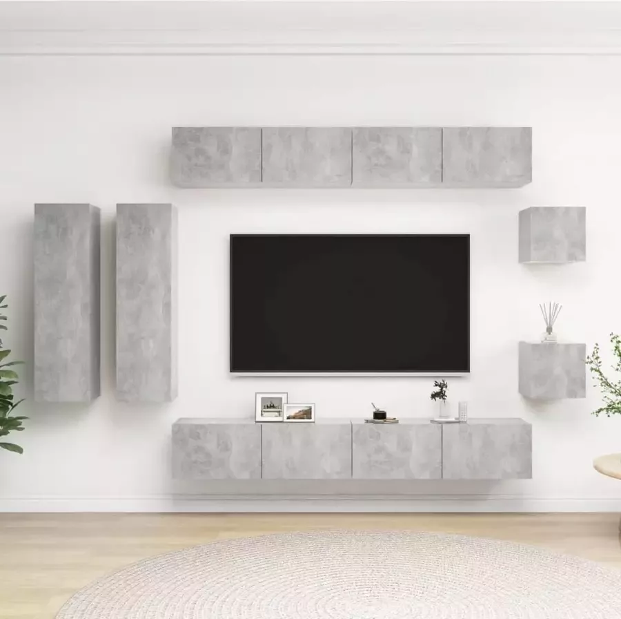 VidaXL 8-delige Tv-meubelset bewerkt hout betongrijs - Foto 3