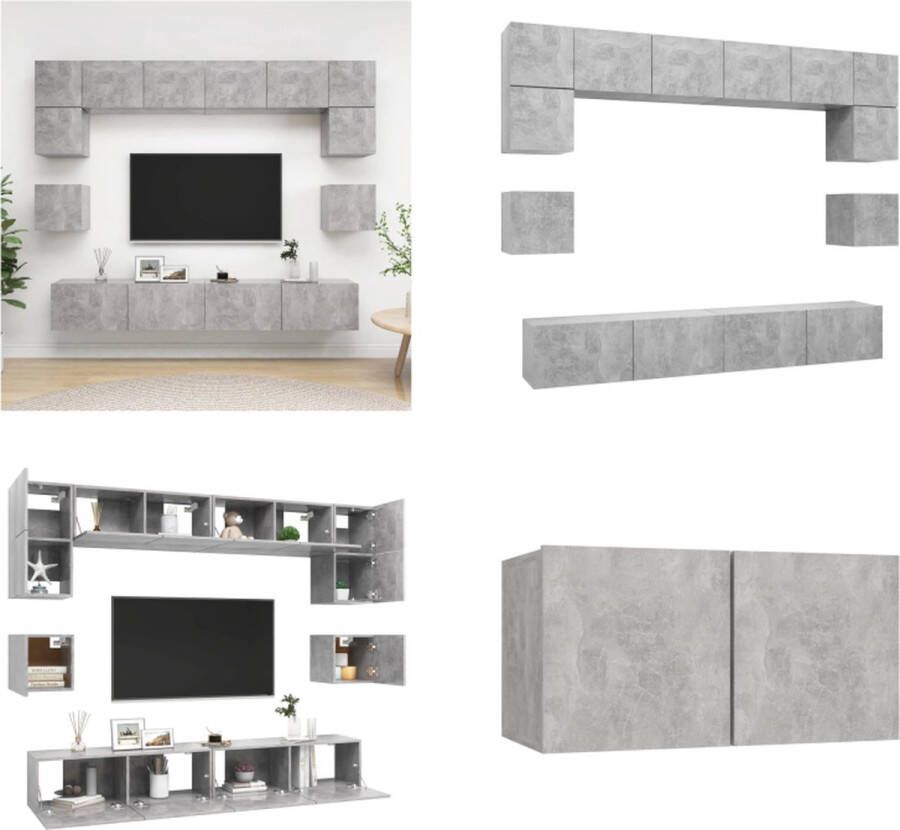 VidaXL 8-delige Tv-meubelset bewerkt hout betongrijs Tv-kastenset Tv-kastensets Tv-kasten Tv-meubelset